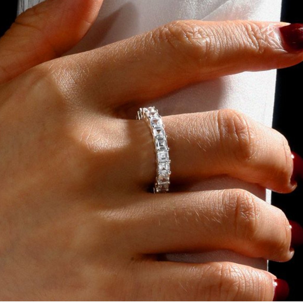 3mm Asscher Cut Eternity Band For Women In SilverWhite Sapphire By Italo 66$